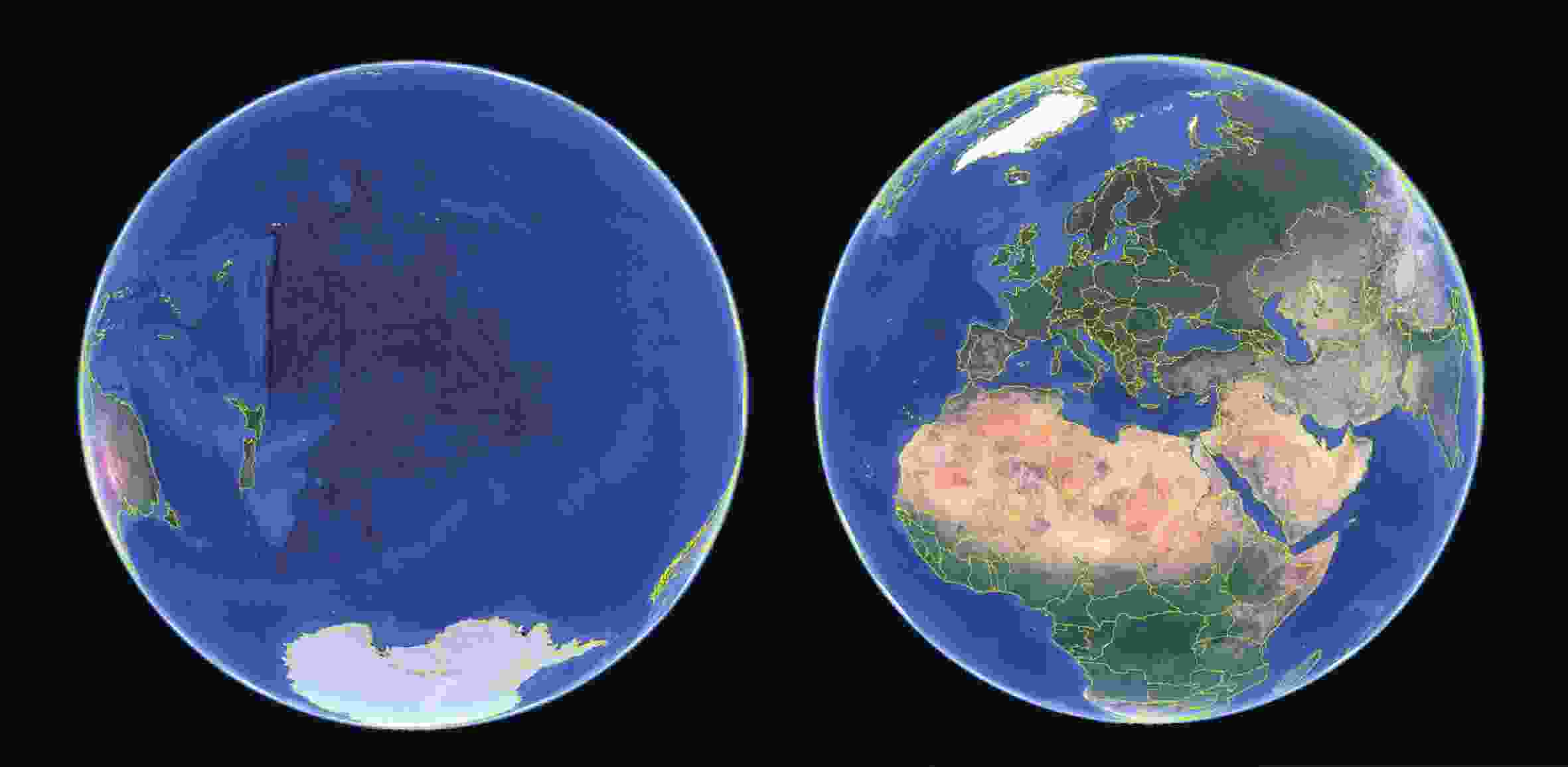 图                    太平洋大圆两侧的地球